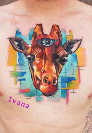 Tattoos - Giraffe Head with third eye - 72750